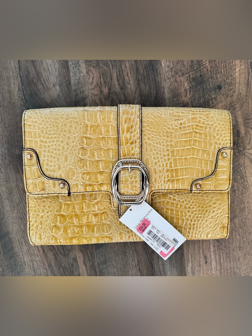 Jessica Simpson Yellow Croc-Embossed Buckle Clutch - Women's Handbag